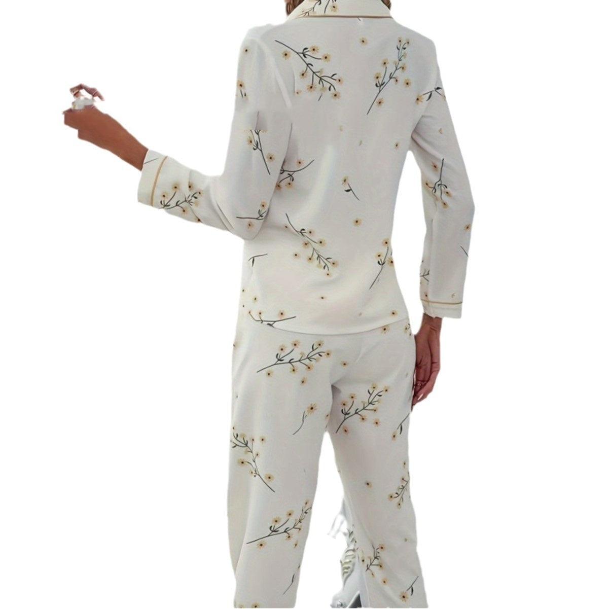 Spring And Autumn Home Lapel Button Leaf Printed Pajamas Two-piece Set ARZ