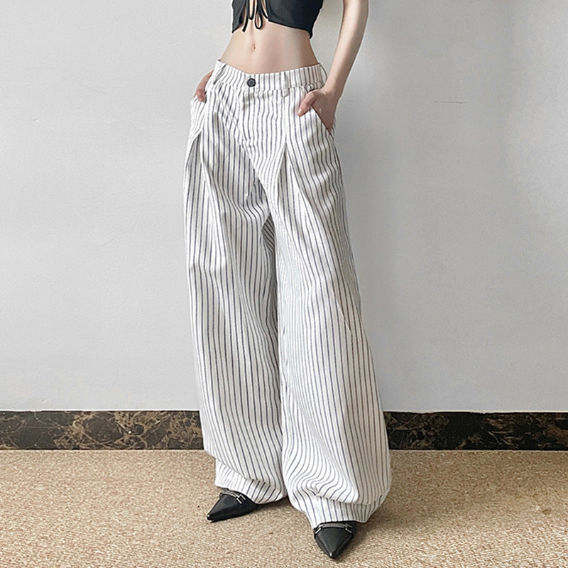 Striped All-matching Pressed Straight Wide-leg Pants ARZ