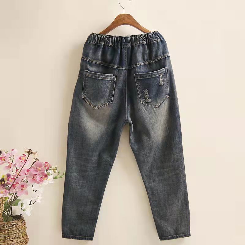 Ethnic Style Embroidered Retro Elastic Waist Jeans ARZ