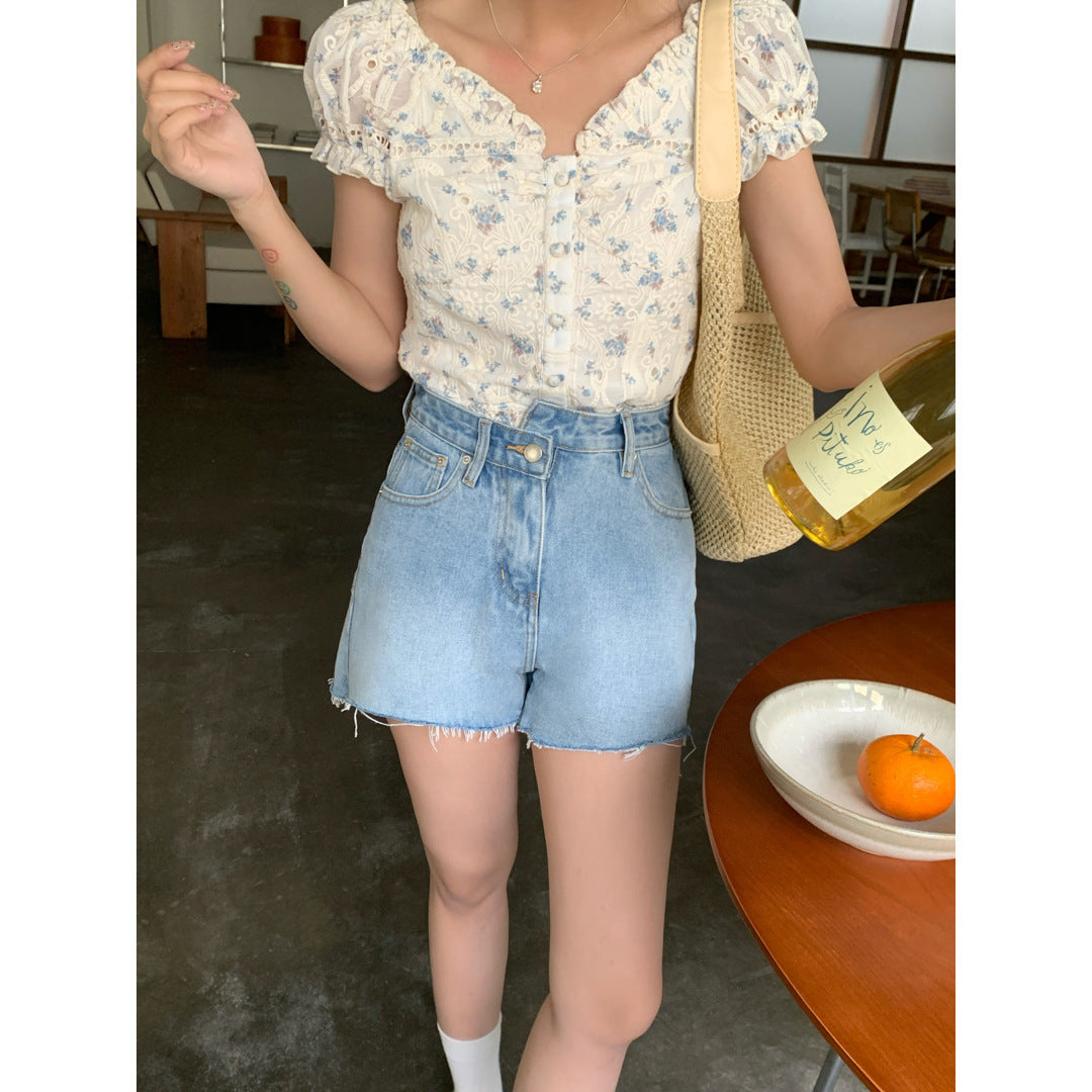 Retro Denim Shorts Summer High Waist A- Line Design ARZ