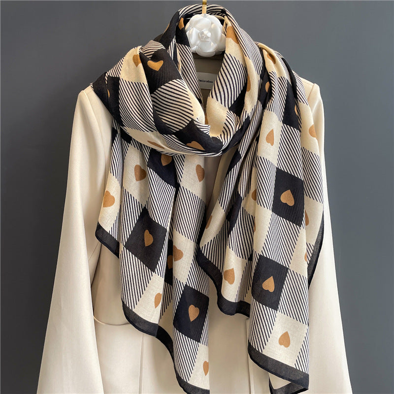 Chessboard Plaid Scarf Cotton And Linen High-grade Shawl ARZ