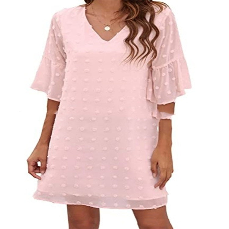 Women's V-neck Elegant Loose Jacquard Dress ARZ