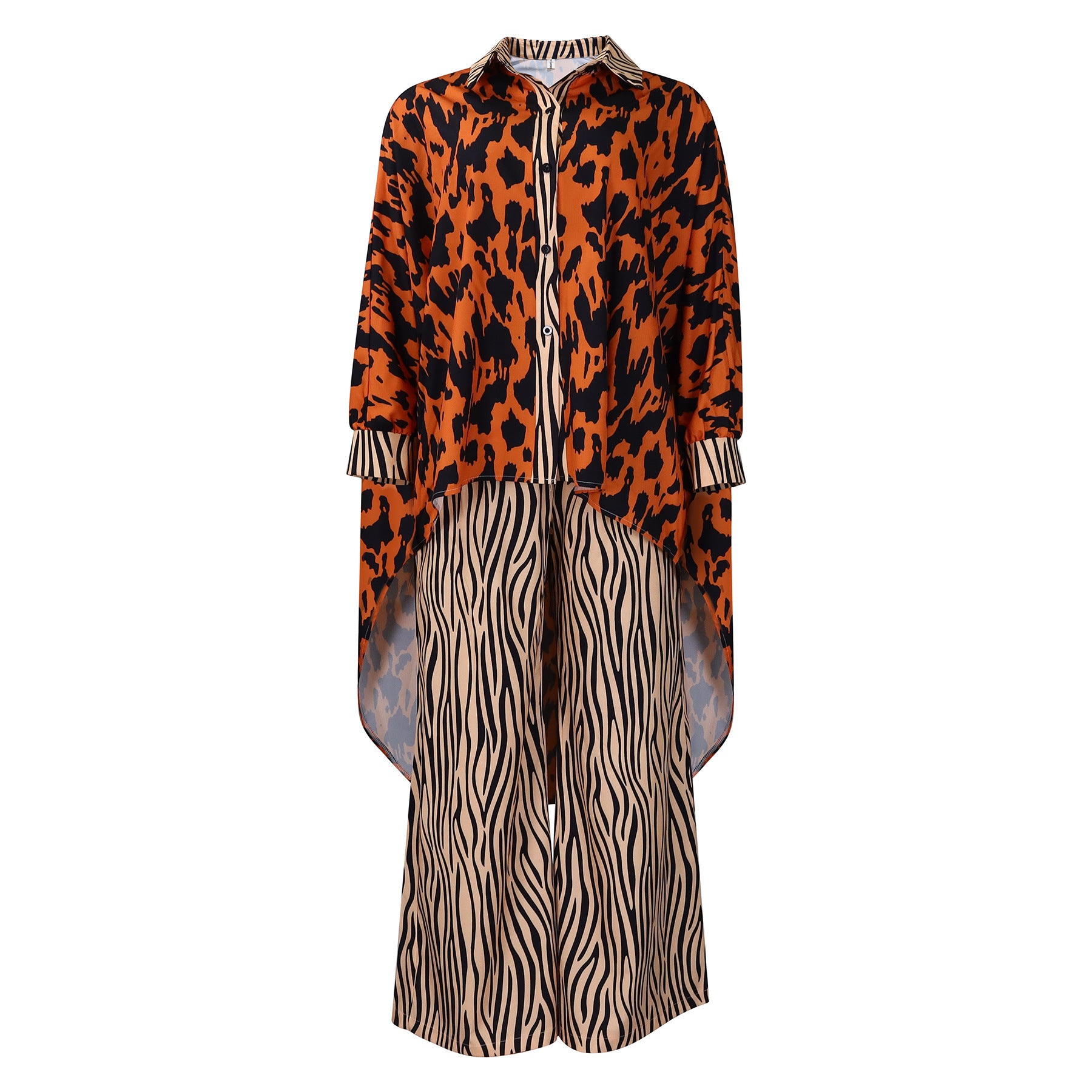 Printed Style Shirt Wide Leg Pants Two-piece Set African Suit ARZ