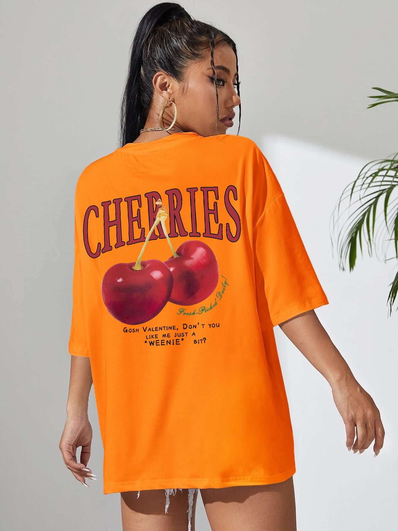 Cotton Women T-shirt Red Cherries Printed Tees Summer ARZ