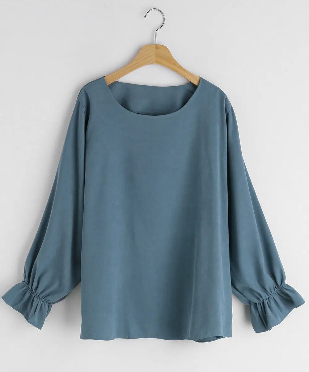 Pure Color Casual Versatile Round Neck Long Sleeve Top ARZ