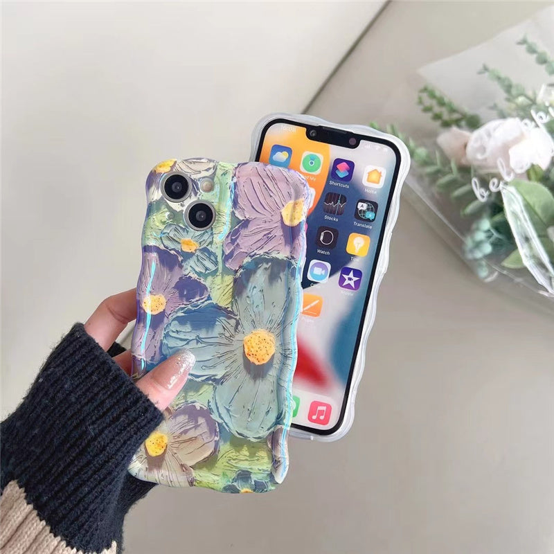 Retro Oil Painting Phone Case Blu-ray Flowers Shockproof Case For Iphone 13 12 13pro 14pro 13 Pro Max Silicone Phone Cover ARZ