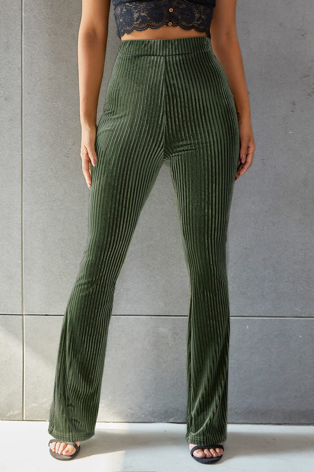 Stylish Ribbed High Waist Flare Pants for a Trendy Look Trendsi