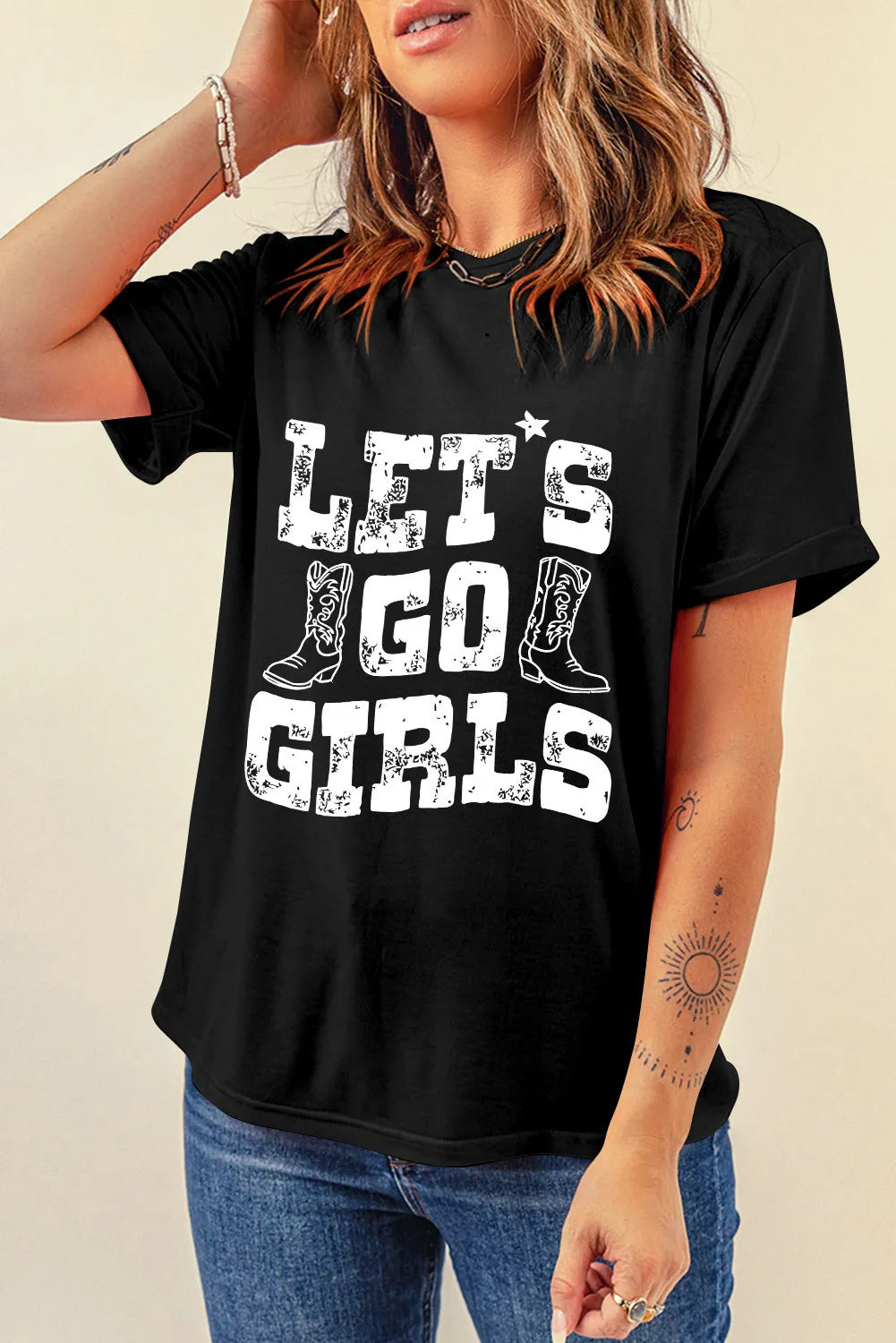 Letter Graphic Round Neck Short Sleeve T-Shirt Trendsi