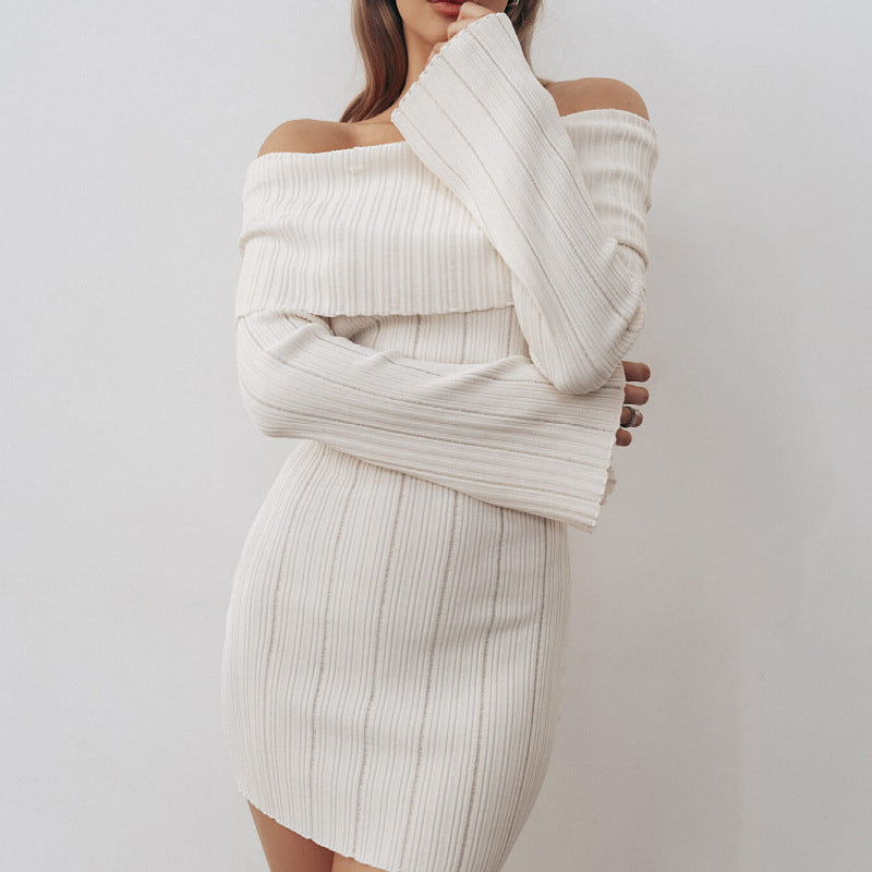 Off-shoulder Long Sleeve Dress Women's Clothing ARZ