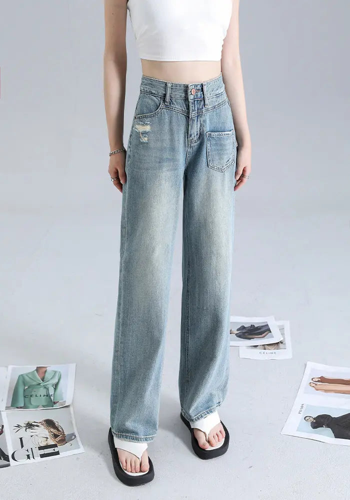 Fashionable Irregular Straight Jeans For Women ARZ