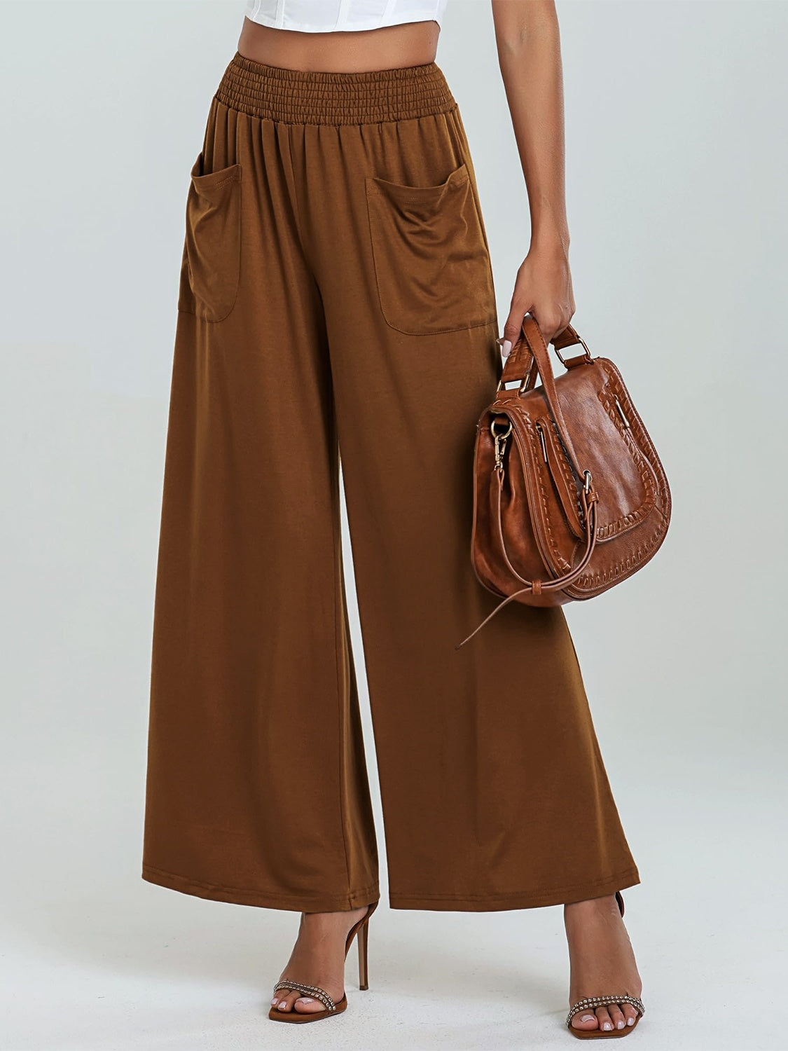 Pocketed Elastic Waist Wide Leg Pants Trendsi