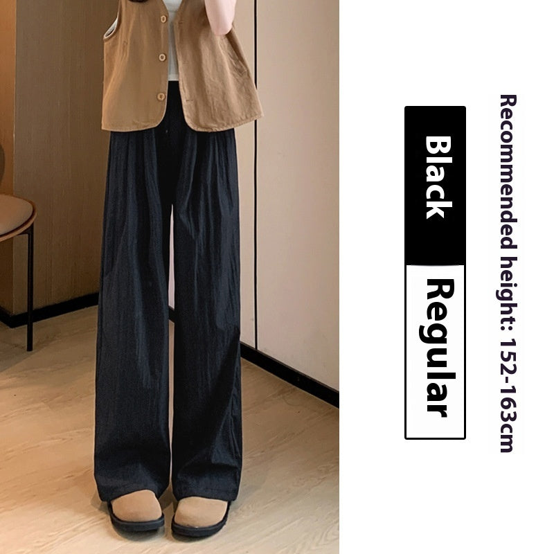 High Waist Drooping Straight Pleated Cotton And Linen Casual Pants ARZ